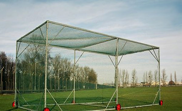 A sturdy rope net with a mesh pattern, featuring thick, weather-resistant ropes and secure knots, displayed hanging against a neutral background, ideal for climbing or safety applications.