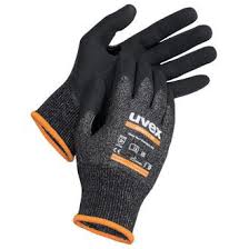 A pair of safety gloves made from durable materials like leather or synthetic fibers, featuring reinforced palms and padded knuckles.