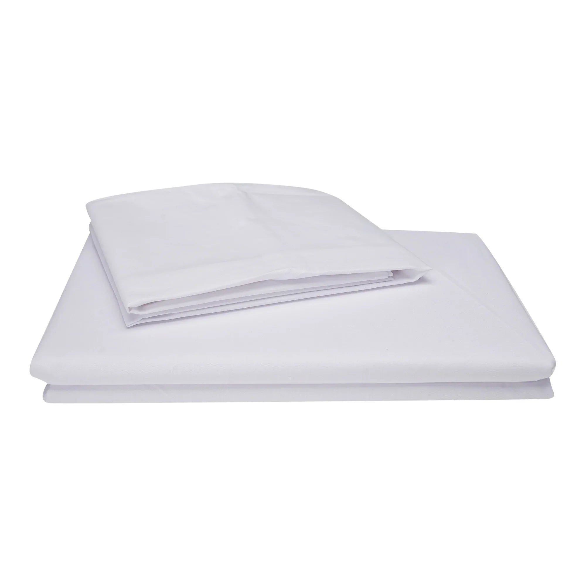 Fresh, crisp white bed sheets neatly spread over a bed, featuring a smooth texture and clean, elegant look, with a few decorative pillows and a soft blanket arranged for a complete bedding ensemble