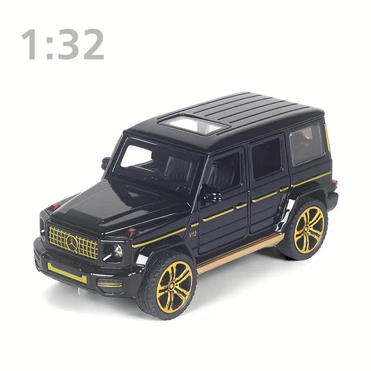 UNDER THE BAUBLES 1:32 scale alloy die-cast car model in black and golden or white finish, with chrome accents, open hood, and detailed interior for luxury display