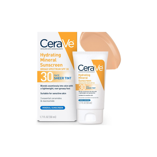 CeraVe Tinted Sunscreen with SPF 30 | Hydrating Mineral Sunscreen