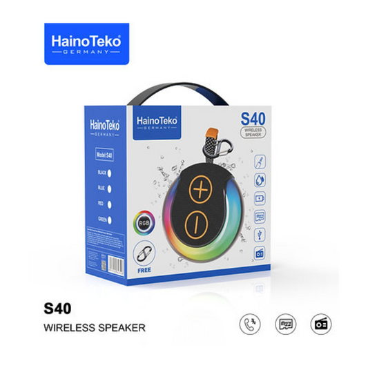 Haino Teko S40 Portable Wireless Bluetooth Speaker With Hifi Sound Quality Button Control and RGB Lighting Black