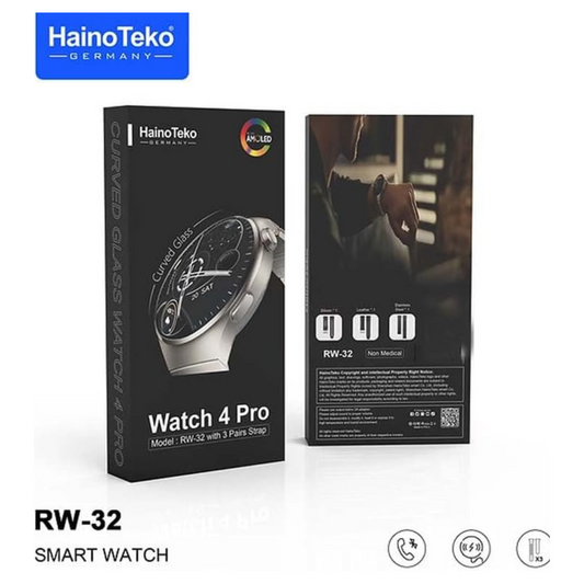 HainoTeko Germany RW-32 Smart Watch with Curved Glass Display + 3 Straps