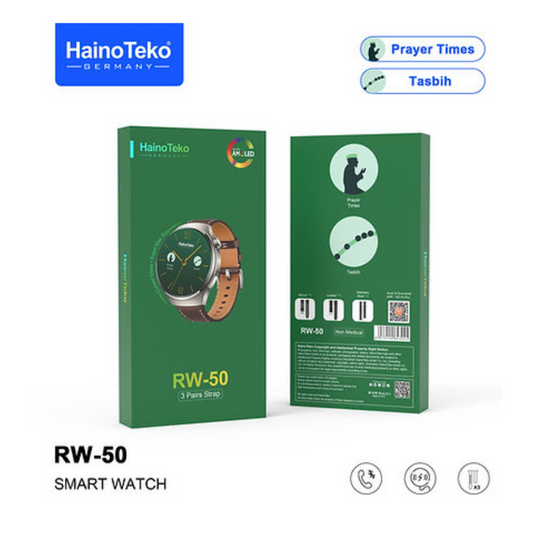 HainoTeko RW-50 Super Max Size Round Shape Curved AMOLED Display Smart Watch With 3 Pair Straps