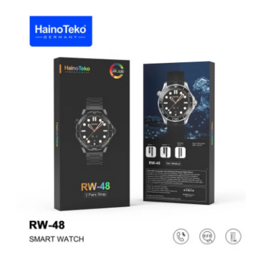 HainoTeko Germany RW-48 Smart Watch With Round Shape AMOLED Display 3 Pair Strap and Wireless Charger