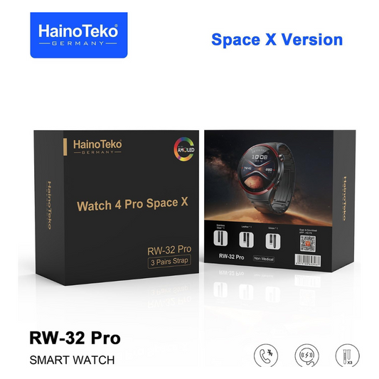 Haino Teko Germany RW-32 Pro Space X Version Curved AMOLED Display Smart Watch With 3 Pair Straps, Tasbeeh, 5 Time Pray Alarm and Wireless Charger