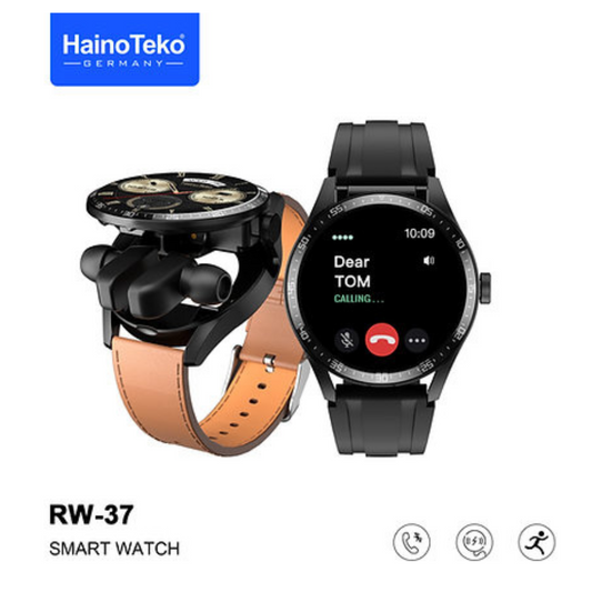HainoTeko Germany RW37 Watch Buds Large Screen Round Shape Smart Watch and Bluetooth Earbuds With 2 Pair Straps