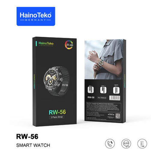 HainoTeko Germany RW-56 Round Shape AMOLED Display Smart Watch With 3 Pair Straps And Wireless Charger Designed For Men's And Boys