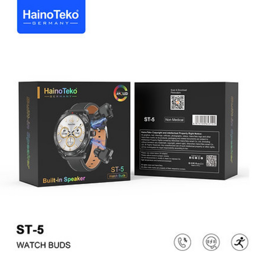 HainoTeko Germany Premium ST-5 Watch Buds With Large Screen Round Shape AMOLED Display
