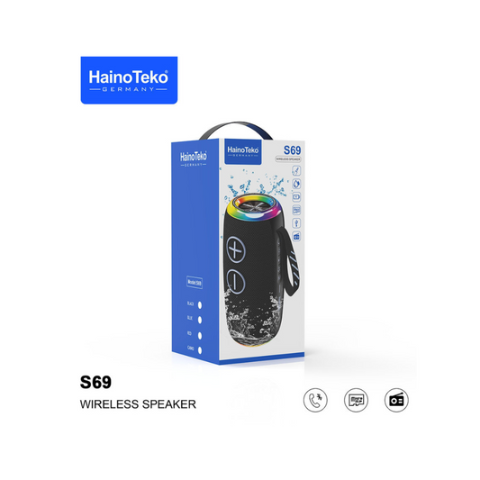 Haino Teko S69 Portable Speaker with RGB Light, Water Resistant, FM Radio and SD Card