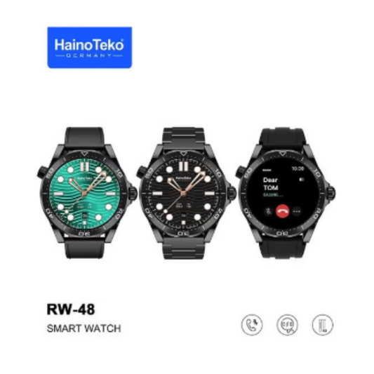 HainoTeko Germany RW-48 Smart Watch With Round Shape AMOLED Display 3 Pair Strap and Wireless Charger