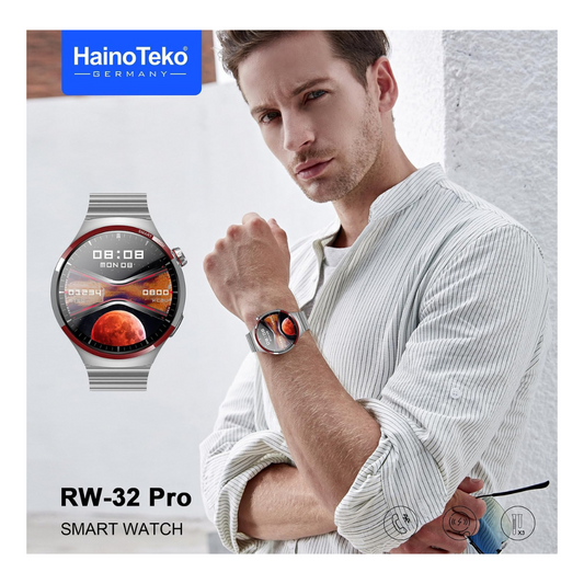 Haino Teko Germany RW-32 Pro Space X Version Curved AMOLED Display Smart Watch With 3 Pair Straps, Tasbeeh, 5 Time Pray Alarm and Wireless Charger