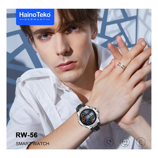 HainoTeko Germany RW-56 Round Shape AMOLED Display Smart Watch With 3 Pair Straps And Wireless Charger Designed For Men's And Boys