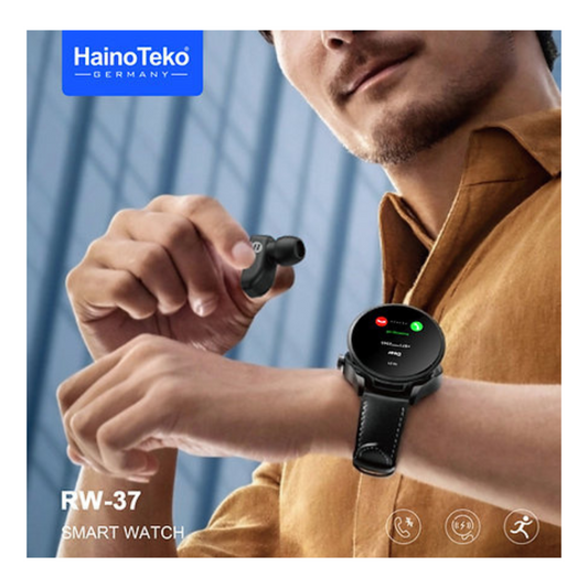 HainoTeko Germany RW37 Watch Buds Large Screen Round Shape Smart Watch and Bluetooth Earbuds With 2 Pair Straps