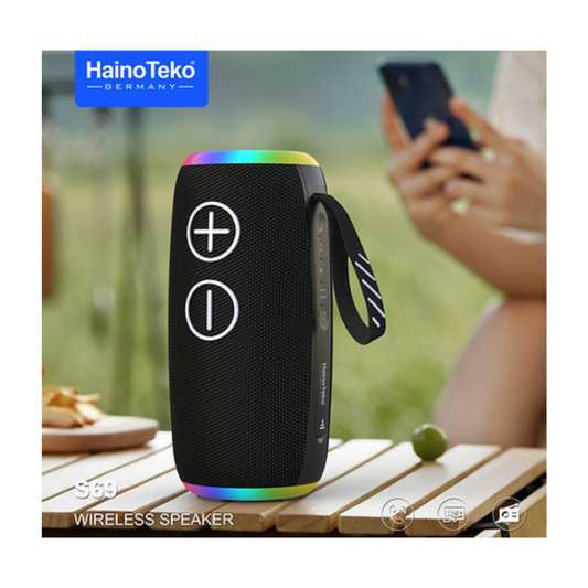 Haino Teko S69 Portable Speaker with RGB Light, Water Resistant, FM Radio and SD Card