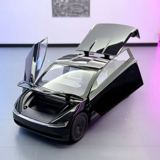 1:32 scale black alloy sports car model with purple accents, featuring detailed interior and exterior, and manual operation.
