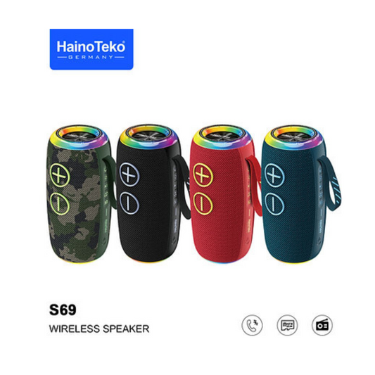 Haino Teko S69 Portable Speaker with RGB Light, Water Resistant, FM Radio and SD Card