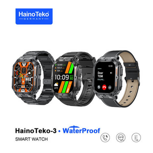 HainoTeko-3 AMOLED Display Waterproof Smart Watch With 3 Pair Straps and Charging Cable For Men's