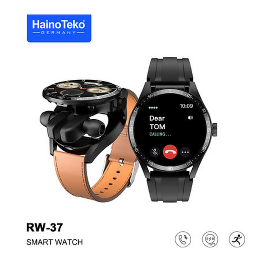 HainoTeko Germany RW37 Watch Buds Large Screen Round Shape Smart Watch and Bluetooth Earbuds With 2 Pair Straps