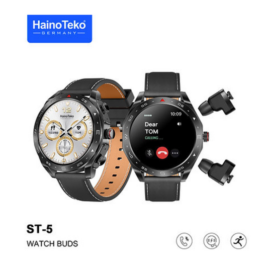 HainoTeko Germany Premium ST-5 Watch Buds With Large Screen Round Shape AMOLED Display