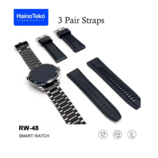 HainoTeko Germany RW-48 Smart Watch With Round Shape AMOLED Display 3 Pair Strap and Wireless Charger