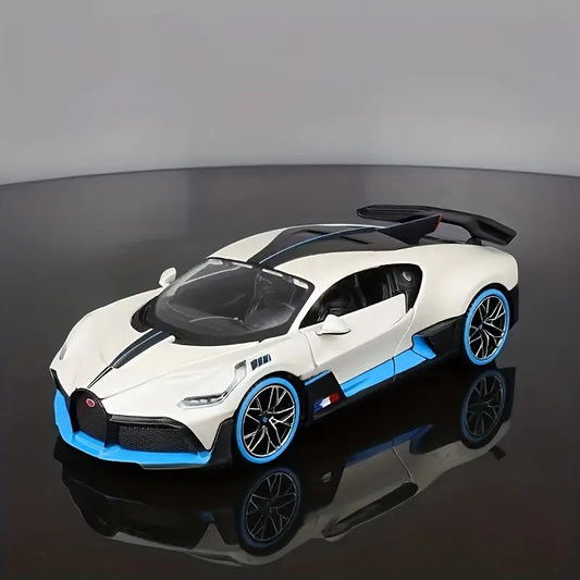 1:24 scale Bugatti Divo die-cast metal sports car model, luxury collectible with realistic detailing for display.
