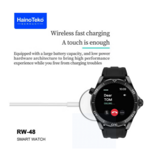 HainoTeko Germany RW-48 Smart Watch With Round Shape AMOLED Display 3 Pair Strap and Wireless Charger