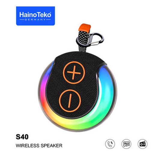 Haino Teko S40 Portable Wireless Bluetooth Speaker With Hifi Sound Quality Button Control and RGB Lighting Black