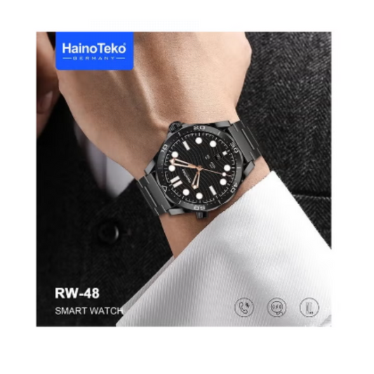 HainoTeko Germany RW-48 Smart Watch With Round Shape AMOLED Display 3 Pair Strap and Wireless Charger