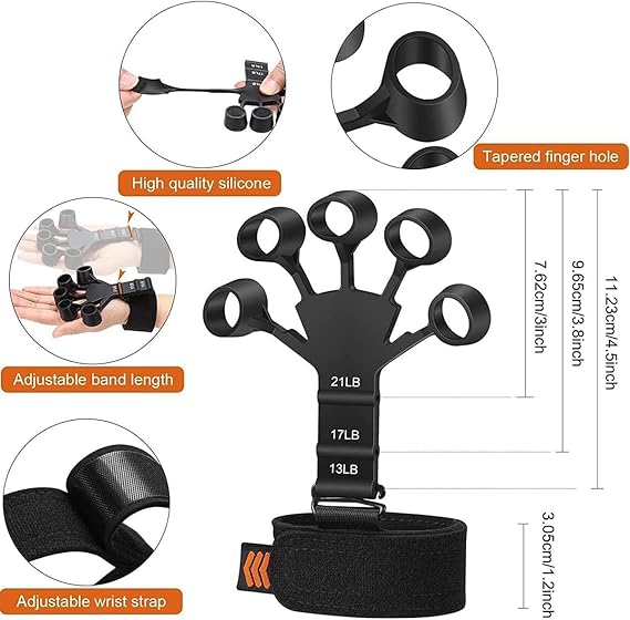 Hand Grip Strengthener - Adjustable Finger Exerciser and Finger Stretcher -  Grip Strength Trainer for Hand Therapy, Rock Climbing - Relieve Pain for