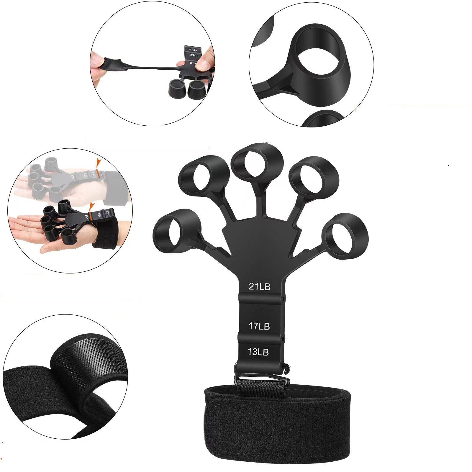 Hand Grip Strengthener - Adjustable Finger Exerciser and Finger Stretcher -  Grip Strength Trainer for Hand Therapy, Rock Climbing - Relieve Pain for