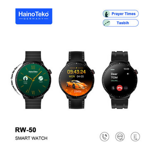 HainoTeko RW-50 Super Max Size Round Shape Curved AMOLED Display Smart Watch With 3 Pair Straps