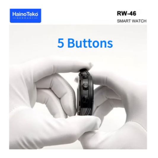 HainoTeko Germany RW-46 Round shape AMOLED Display Smart Watch With Built in Torch 3 Pair Straps and Wireless Charger