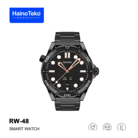 HainoTeko Germany RW-48 Smart Watch With Round Shape AMOLED Display 3 Pair Strap and Wireless Charger
