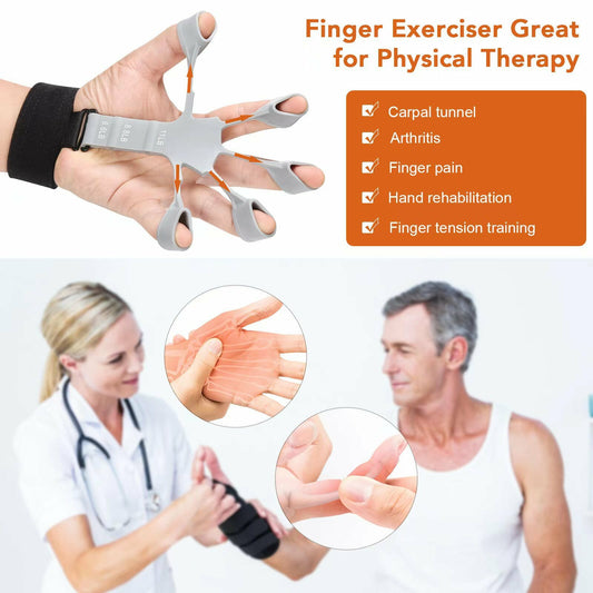 Hand Grip Strengthener - Adjustable Finger Exerciser and Finger Stretcher -  Grip Strength Trainer for Hand Therapy, Rock Climbing - Relieve Pain for
