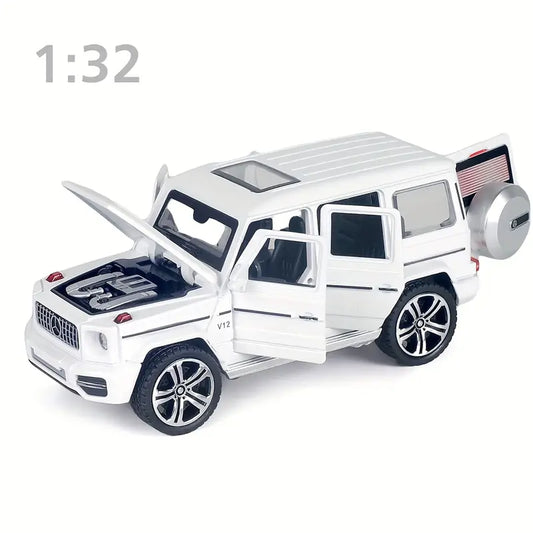 UNDER THE BAUBLES 1:32 scale alloy die-cast car model in black and golden or white finish, with chrome accents, open hood, and detailed interior for luxury display