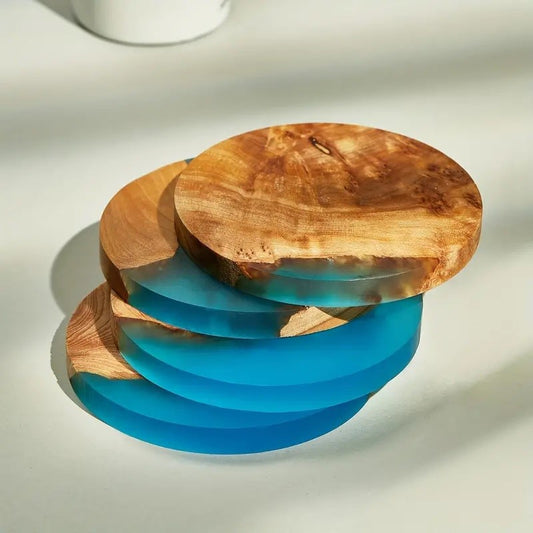 6pcs, Wood And Resin Coasters With Extra Holder, Kung Fu Tea Cup Coaster, Heat Insulated Drink Coaster, Cup Mat, Home Decor, Room Decor, Drinkware