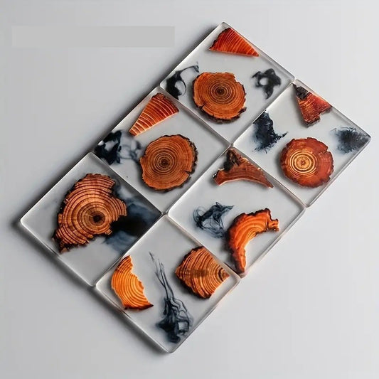 6pcs, Wood And Resin Coasters With Extra Holder, Kung Fu Tea Cup Coaster, Heat Insulated Drink Coaster, Cup Mat, Home Decor, Room Decor, Drinkware