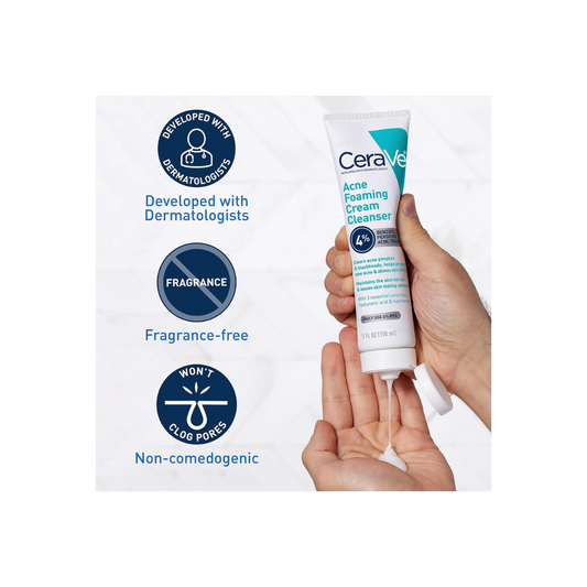 CeraVe Acne Foaming Cream Wash Gentle Face and Body Acne Cleanser with Benzoyl Peroxide 10%, Hyaluronic Acid #ClearSkinJourney #AcneFighter #GentleCleanser #BenzoylPeroxide #AcneCare #HydrationBoost #FaceAndBody #DermatologistRecommended #BreakoutControl #HealthySkinRoutine