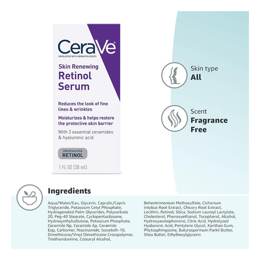 CeraVe Anti Aging Retinol Serum 1 Ounce Cream Serum for Smoothing Fine Lines and Skin Brightening Fragrance Free. #Skin Serum  #Face Serum #Face Products # Face Scrub 