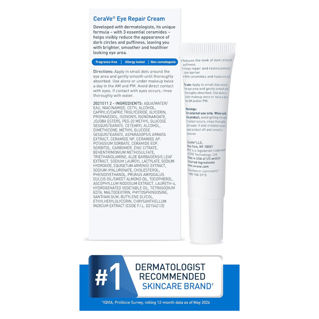 CeraVe Eye Repair Cream | Under Eye Cream for Dark Circles and Puffiness Delicate Skin Under Eye Area with Hyaluronic acid #BrightEyes #WrinkleCare #CaffeineBoost #EyeCreamEssentials #PeptidePower #AntiAgingSkincare #YouthfulGlow #SmoothSkin #TiredEyes #UnderEyeCare