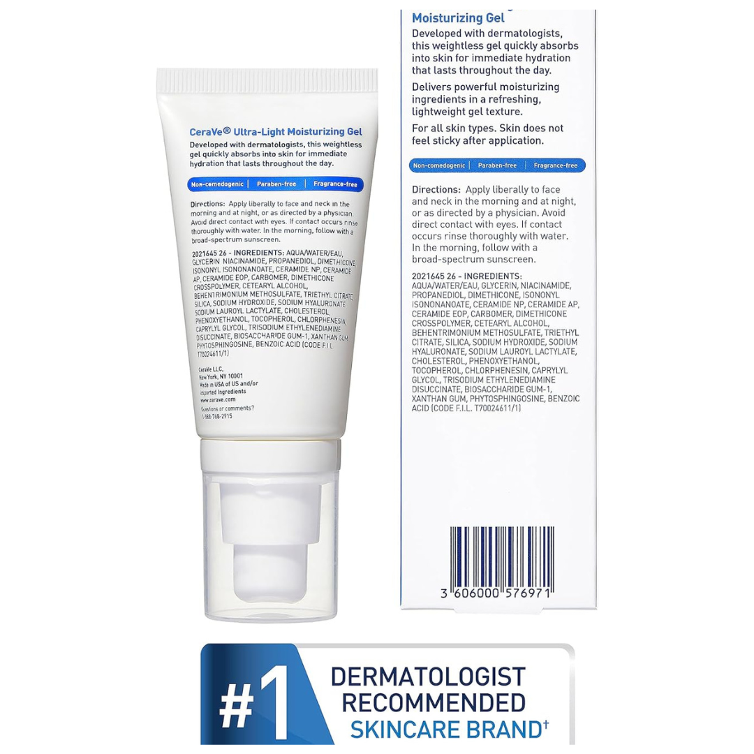 CeraVe Ultra-Light Moisturizing Gel | Hydrating Gel Face Moisturizer with Ceramides, Niacinamide, Hyaluronic Acid | Fragra..#skincare #SkinProducts # Face serum # serum #Face