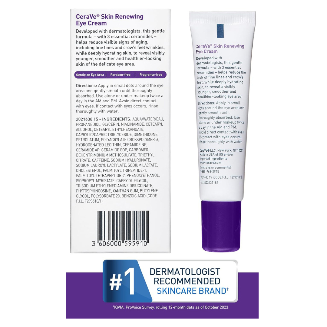 "CeraVe Eye Cream for Wrinkles Under Eye Cream with Caffeine, Peptides #SkinSerum #BrightEyes #WrinkleCare #CaffeineBoost #EyeCreamEssentials #PeptidePower #AntiAgingSkincare #YouthfulGlow #SmoothSkin #TiredEyes #UnderEyeCare