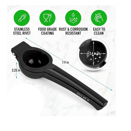 Stainless steel lime press with ergonomic handles" "Handheld lime squeezer with citrus halves" "Close-up of lime press extracting fresh juice" "Citrus press tool with lime ready for squeezing" "Easy-to-use lime press in a modern kitchen setting