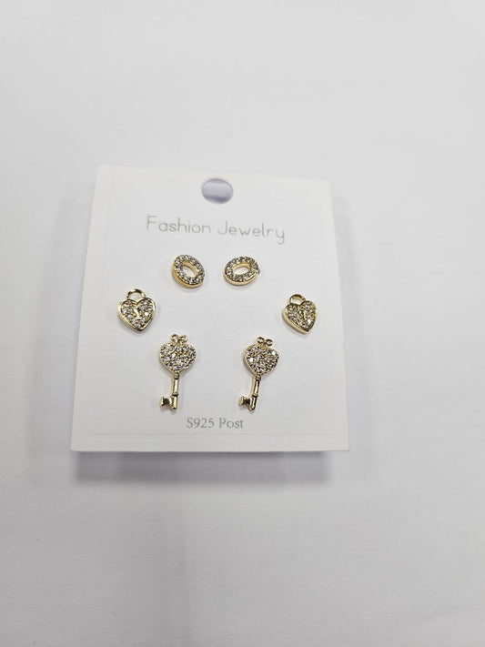 Women's Earrings 6-Piece Gold Cartilage Earrings Moon Earrings Zircon Buckle Girls' Earrings CZ Double Head 14K Plated Gold Stud Bolt Set: