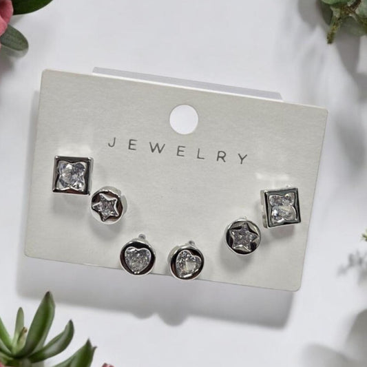 Women's Earrings 6-Piece Gold Cartilage Earrings Moon Earrings Zircon Buckle Girls' Earrings CZ Double Head 14K Plated White Gold Stud Bolt Set:
