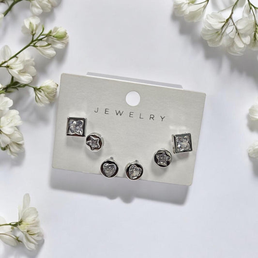 Women's Earrings 6-Piece Gold Cartilage Earrings Moon Earrings Zircon Buckle Girls' Earrings CZ Double Head 14K Plated White Gold Stud Bolt Set: