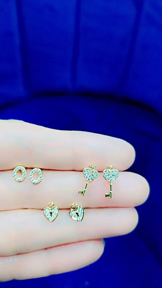 Women's Earrings 6-Piece Gold Cartilage Earrings Moon Earrings Zircon Buckle Girls' Earrings CZ Double Head 14K Plated Gold Stud Bolt Set:
