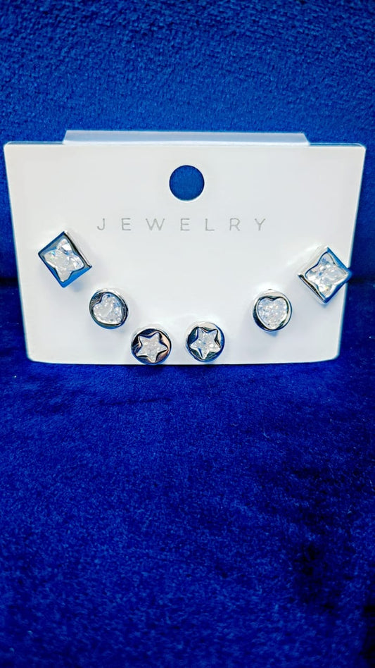 Women's Earrings 6-Piece Gold Cartilage Earrings Moon Earrings Zircon Buckle Girls' Earrings CZ Double Head 14K Plated White Gold Stud Bolt Set: