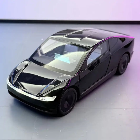 1:32 scale black alloy sports car model with purple accents, featuring detailed interior and exterior, and manual operation.